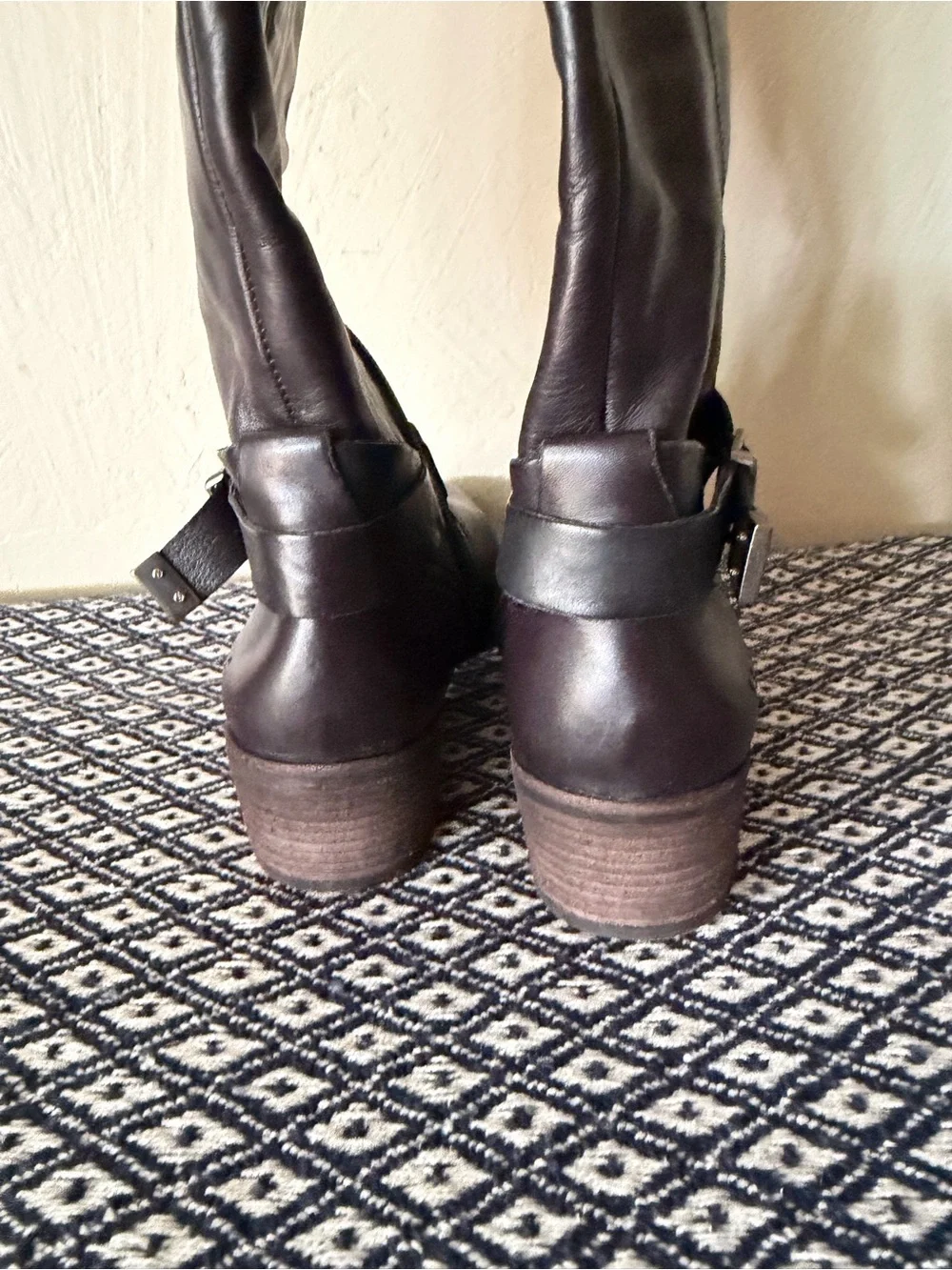 UGG black leather riding boots tall heeled Bess style over the knee size 7.5